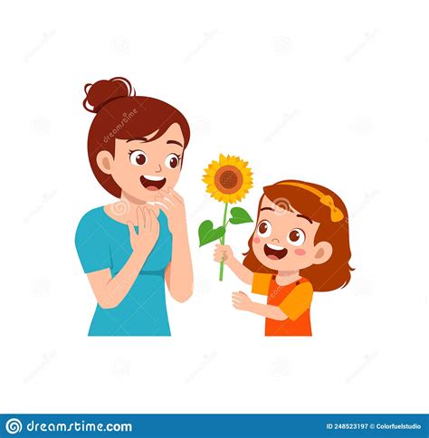 Little Kid Give A Flower To Mother Stock Illustration Illustration Of