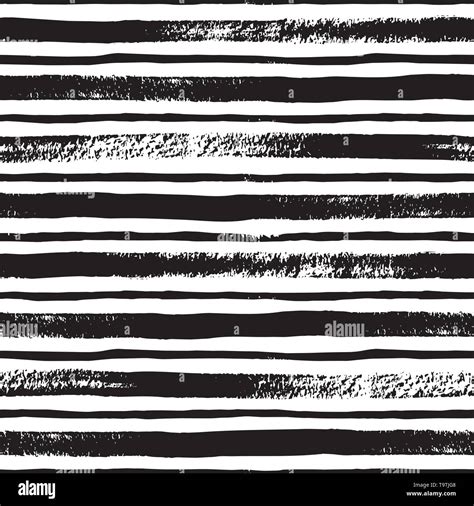 Stripe Line Brush Seamless Pattern In Monochrome Vector Grunge