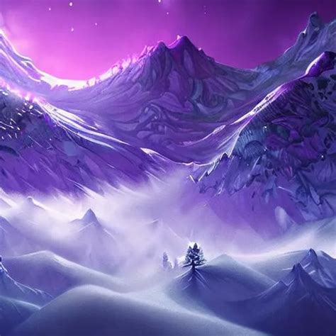 Purple Themed Ice Crystal Mountain Valley Landscape
