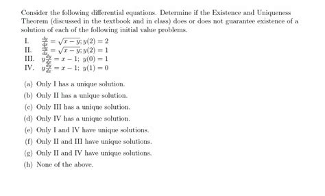 Solved Consider The Following Differential Equations Chegg Com