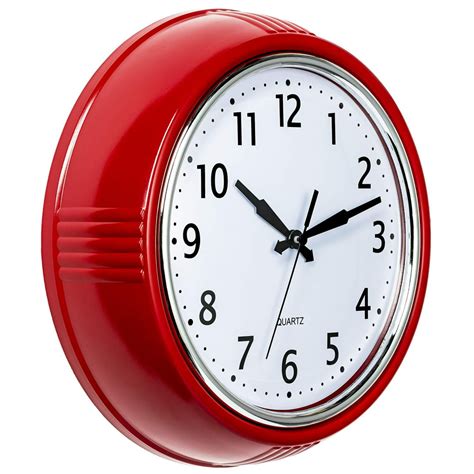 Bernhard Products Retro Wall Clock 95 Inch Red Kitchen 50s Vintage