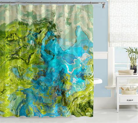 Abstract Shower Curtain Contemporary Bathroom Decor Green Etsy