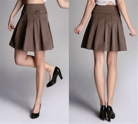 China Woman Fashion A Line Coffee Pleated Button Skirt China 2012