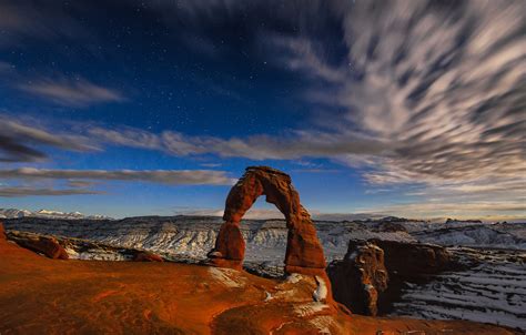 Wallpaper The Sky Stars Mountains Rocks Arch Usa Arches National