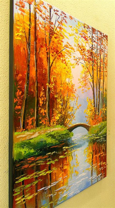Bridge In The Autumn Forest Paintings By Olha Darchuk Fall