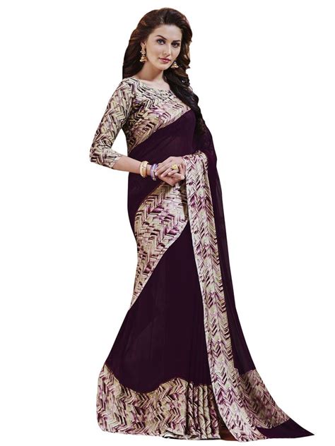 Wine Printed Georgette Saree With Blouse Stylee Lifestyle 2566395