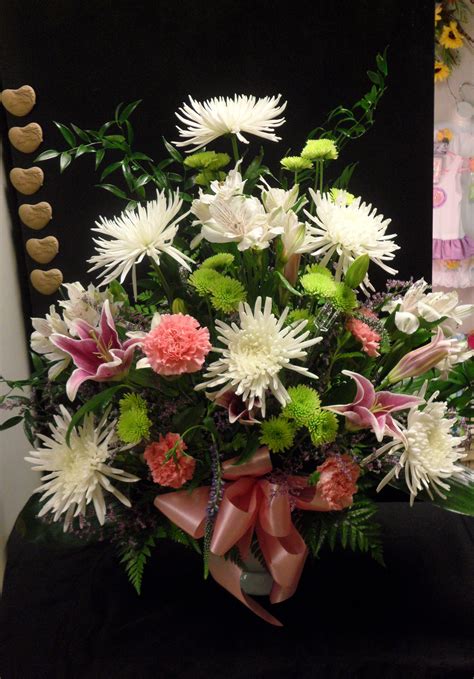 White Spider Mum and Pink Carnations Funeral Fresh Flower Check us out