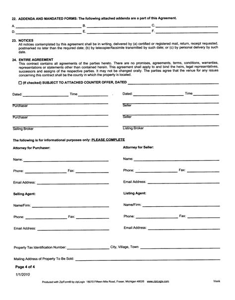 Sample Real Estate Purchase Agreement Free Printable Documents