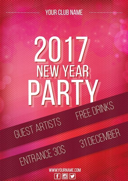 Free Vector Red New Year Party Flyer Template 2017