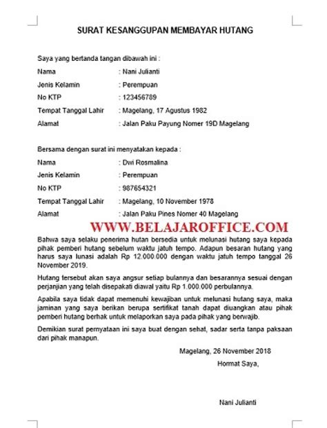 Pakdosen mempunyai hutang sebesar rp. Contoh Surat Pernyataan Kesanggupan Membayar Kredit ...