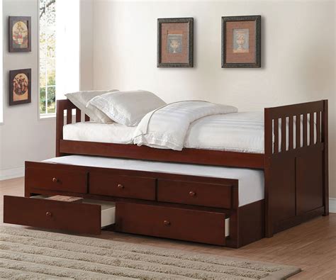 Coaster Cherry Finish Trundle Captains Bed For Kids With Storage