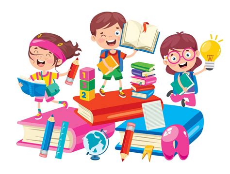 Niños Felices De La Escuela En Grandes Libros 1219757 Vector En Vecteezy