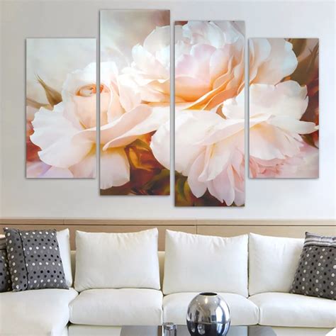 Modular Pictures For Living Room Prints 4 Panel Combined Rose Flower