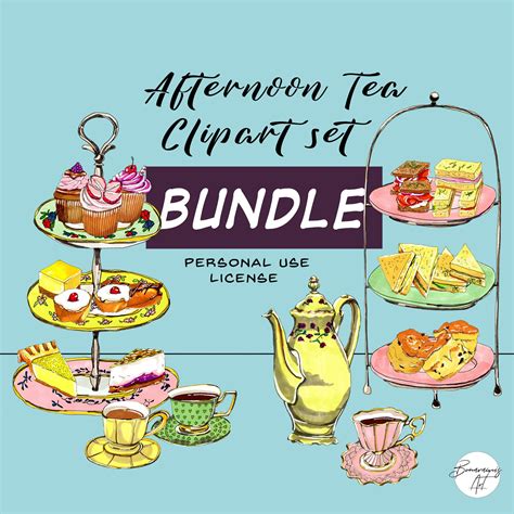 High Tea Invitation Clipart Bundle Afternoon Tea Party Clip Etsy