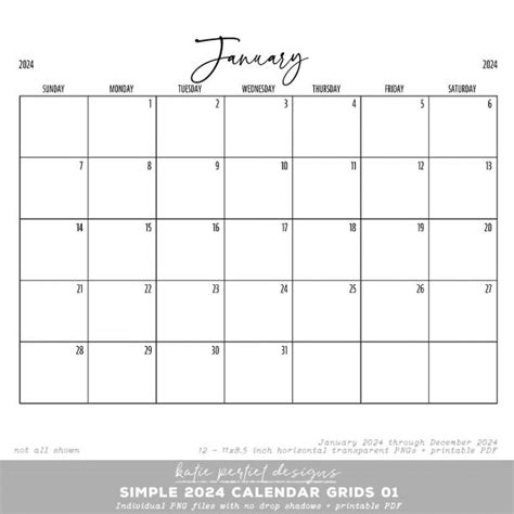 Simple 2024 Calendar Grids 01 Katie Pertiet Designs