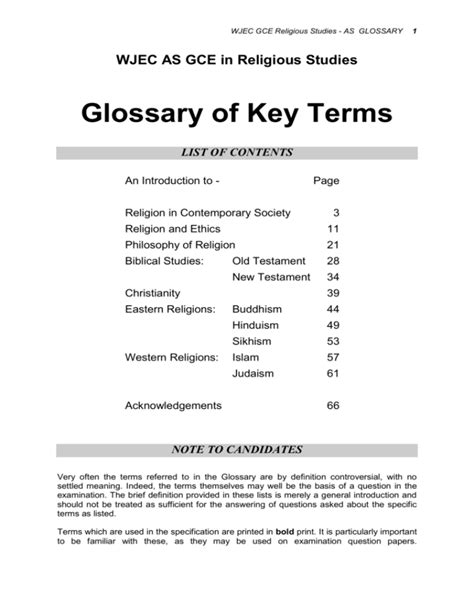 Glossary Of Key Terms
