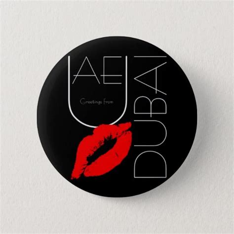 Greetings From Dubai Uae Red Lipstick Kiss Pinback Button