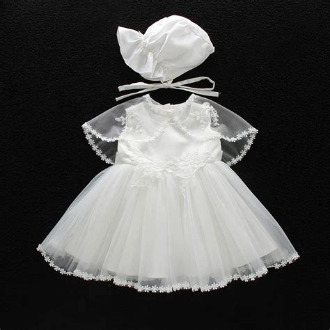 Christening Gown Newborn Baby Baptism Dress With Hat And Cape Tulle