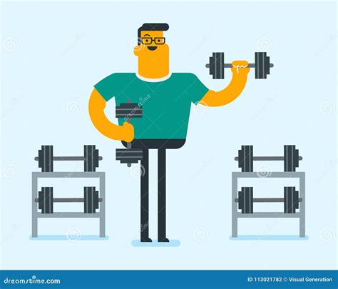 Young Caucasian White Sportsman Lifting A Dumbbell Stock Vector