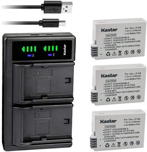 kastar 3 pack battery and ltd2 usb charger replacement for canon lp e8 lpe8 battery