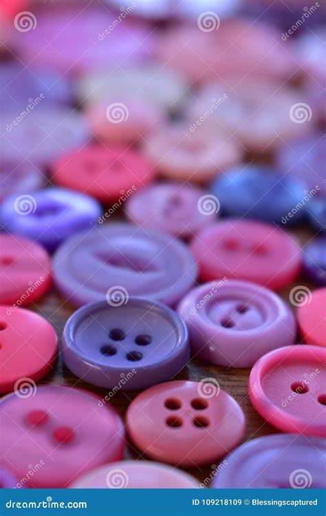 Purple And Pink Sewing Buttons On Wood Stock Image Image Of Button