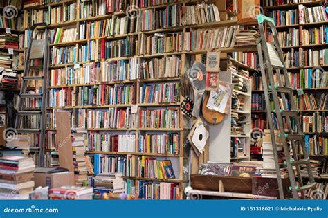 Old Bookstore With A Variety Of Vintage Books Stacked On Bookshelf Editorial Photo Image Of