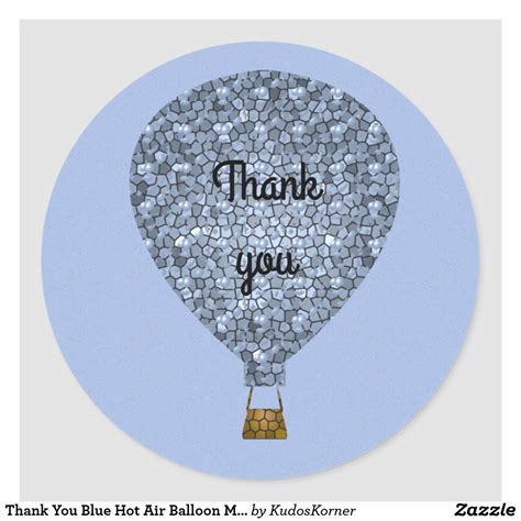 Thank You Blue Hot Air Balloon Mosaic Thanks Classic Round Sticker