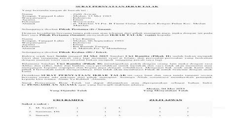 Contoh surat pernyataan mulai dari perjanjian, diri, sekolah, kesalahan, kesanggupan, kerja, hutang, dan bahasa inggris, semoga bisa membantu. Ikrar Talak Contoh Surat Cerai - Gudang Surat