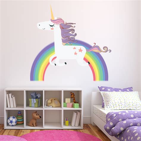 Unicorn Wall Sticker Rainbow Wall Decal Art Girls Bedroom Nursery Home