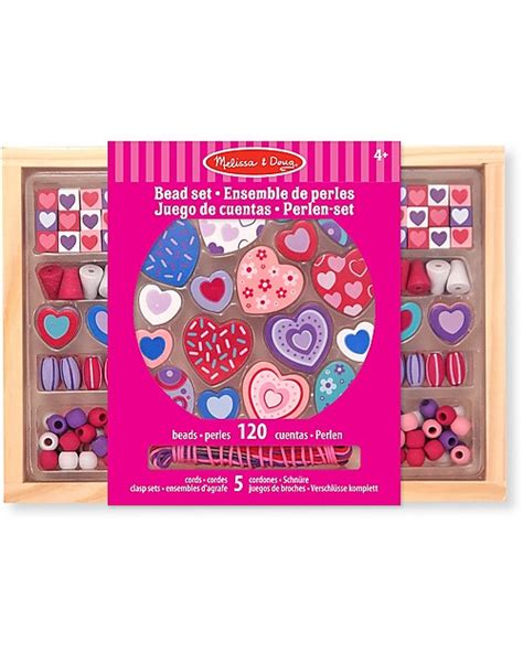 Melissa And Doug Sweet Hearts Wooden Bead Set 120 Beads And 5 Cords Girl