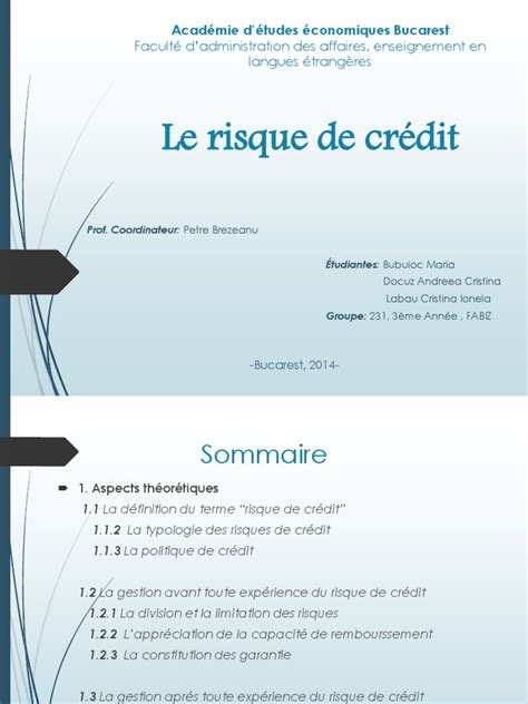 Le Risque De Crédit Crédit Finance Prêts