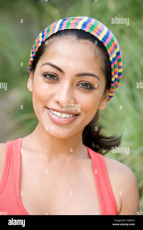 Smiling Indian Woman Outdoors Stock Photo Alamy