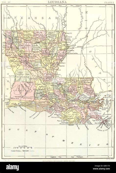 Louisiana State Map Showing Parishes Britannica 9th Edition 1898