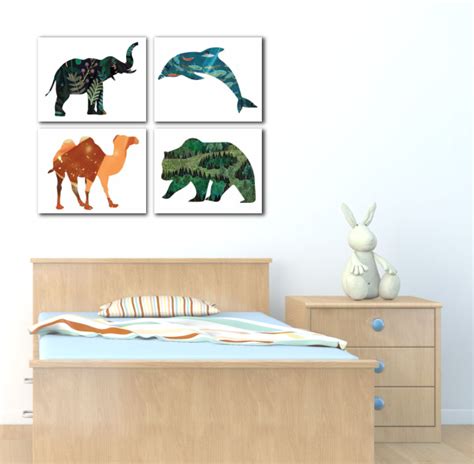 Habitat wall decals bring refreshing pops of color in green, blue, grey and brown. Print or Canvas, Habitat Animals Collection Set of Four ...