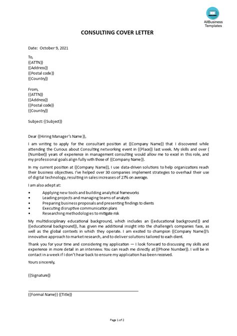 Consulting Cover Letter Templates At