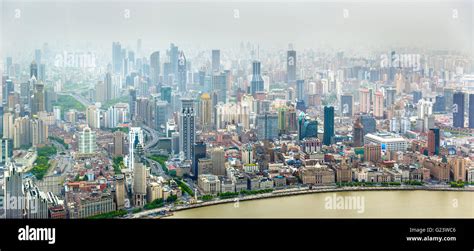 Aerial Panorama Of Shanghai City Centre Stock Photo Alamy