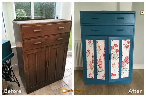Upcycled 1940s utility tallboy painted in Little Greene ‘Marine Blue