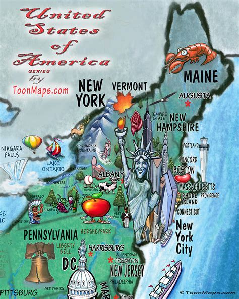 New England Fun Map Digital Art By Kevin Middleton Fine Art America