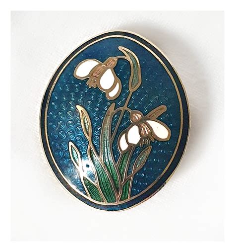 Vintage Blue Cloisonne Enamel Brooch Signed Fish And Crown Etsy