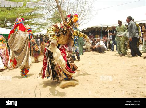 Yoruba Masquerades Performing During The Black Heritage Festival Badagry Lagos Nigeria Stock