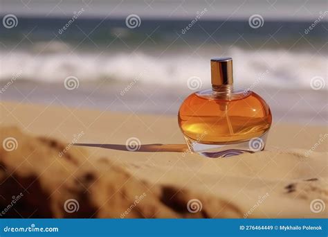 A Bottle Of Perfume On The Seashore Is Enveloped In A Wave Yellow Sand