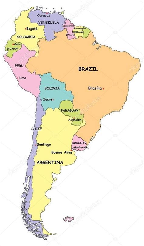 Altamente Detallado Mapa Político De América Del Sur Con Nombre De País