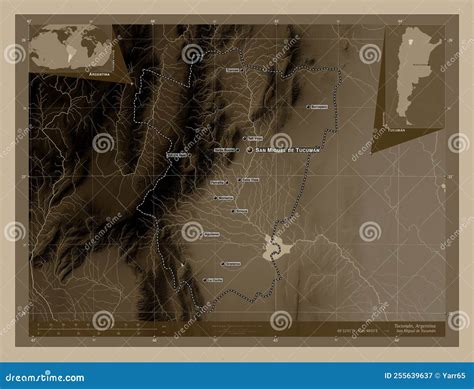 Tucuman Argentina Sepia Labelled Points Of Cities Stock Illustration