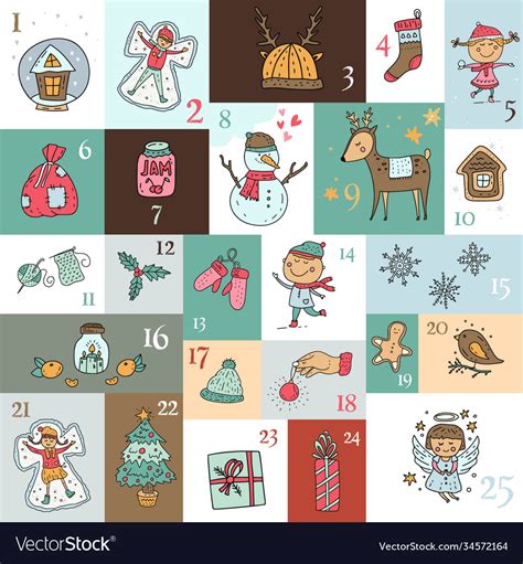 Cute Cartoon Advent Calendar Royalty Free Vector Image