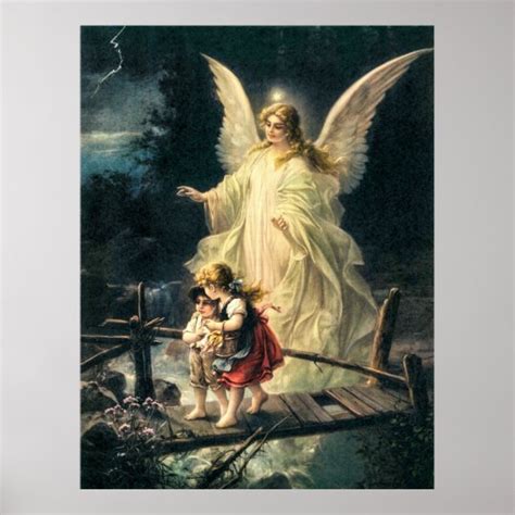 Guardian Angel And Two Children On Bridge Poster