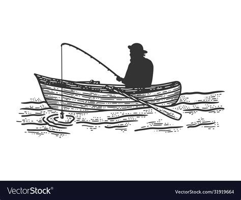 Fisherman Boat Fishing Sketch Royalty Free Vector Image
