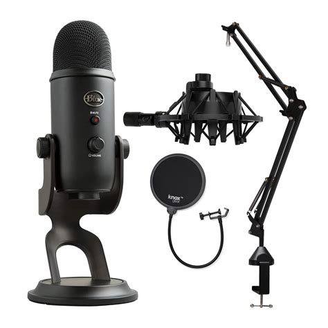 Blue Yeti Microphone Blackout With Boom Arm Stand Pop Filter And Shock Mount Walmart Com