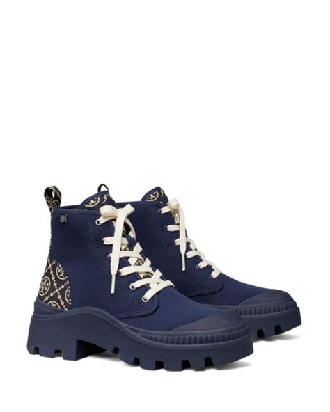 Tory Burch Cotton T Monogram Camp Sneaker Boots in Blue - Lyst