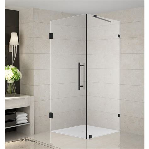aston aquadica 38 in x 72 in frameless corner hinged shower door in matte black sen988 mb 38