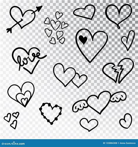 Hearts Hand Drawn Set Isolated Design Elements For Valentine S Day